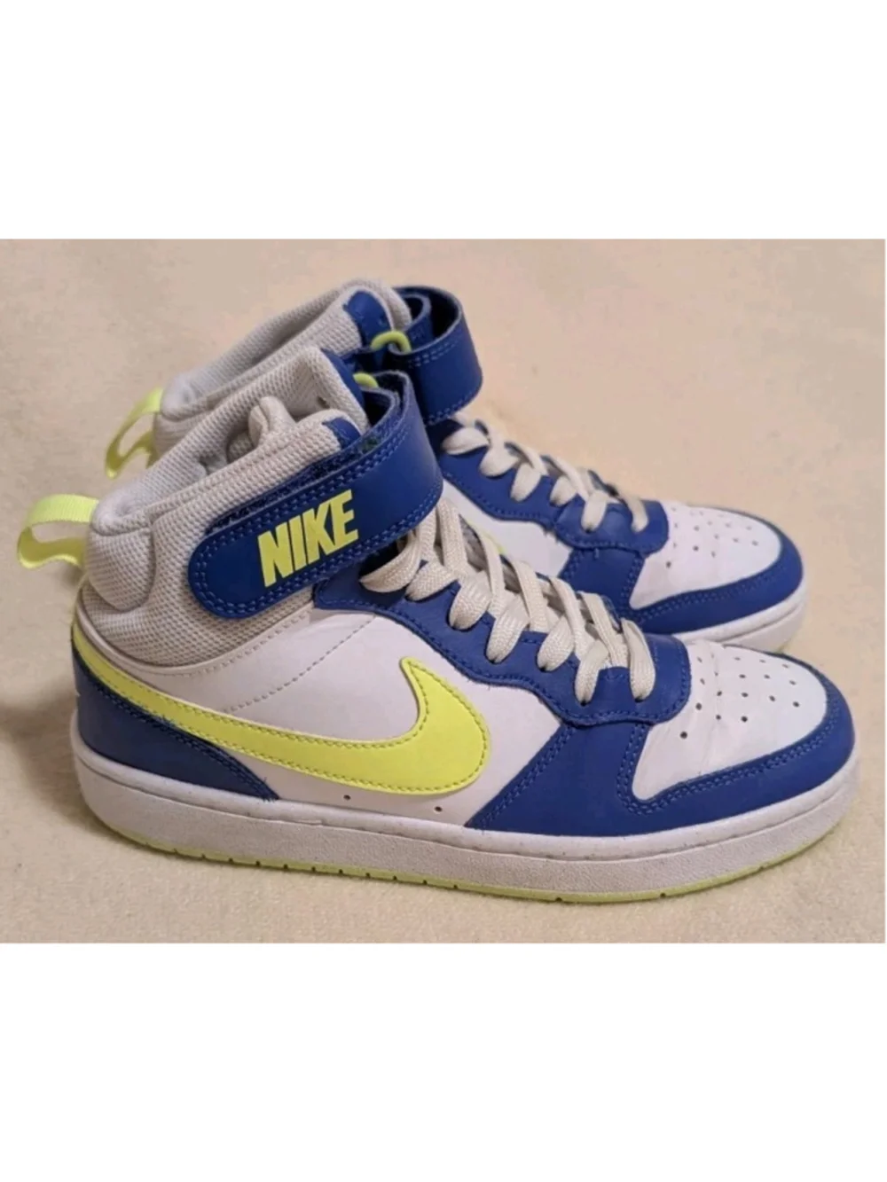 Nike Court Borough Mid 2 GS Astronomy Blue Volt White Yellow Kids 4Y F104